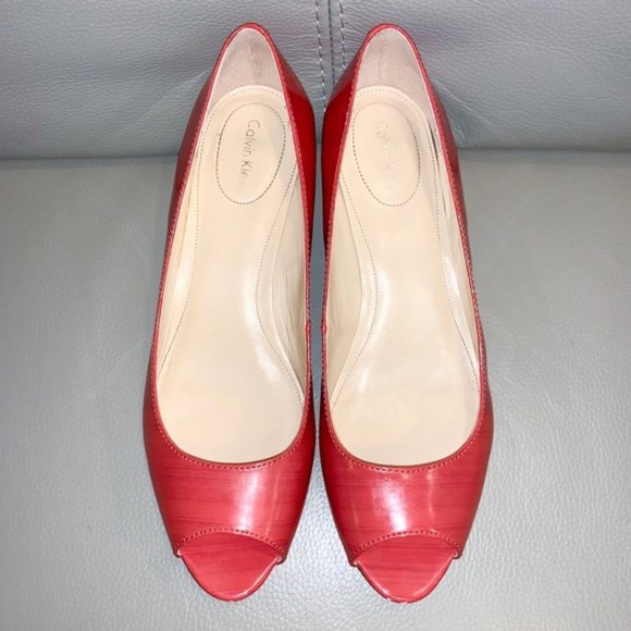 Calvin Klein Bree Coral Peep Toe Wedges - Picture 2 of 8